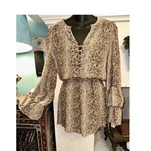 PARKER 100% SILK TINY FLORAL PRINT BELL RUFFLE SLEEVED BOHO DRESS XS